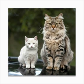 Two Cats On A Car Canvas Print