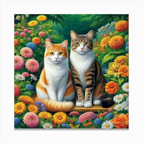 Cats In The Garden 1 Canvas Print