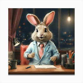 Rabbit In Office Canvas Print