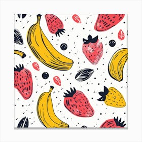 Bananas And Strawberries Seamless Pattern 5 Canvas Print