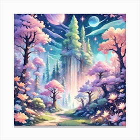 A Fantasy Forest With Twinkling Stars In Pastel Tone Square Composition 400 Canvas Print