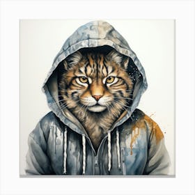 Watercolour Cartoon Lynx In A Hoodie 1 Canvas Print