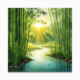 A Stream In A Bamboo Forest At Sun Rise Square Composition 158 Canvas Print