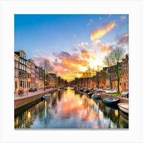 Sunset In Amsterdam Canvas Print