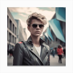 Leather jacket urban boy. Canvas Print