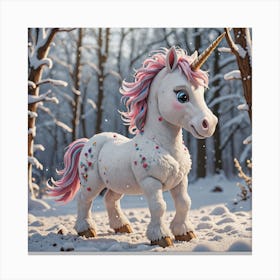 Unicorn In The Snow Canvas Print