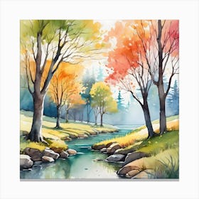 Watercolor Of Autumn Trees Canvas Print