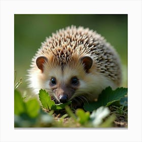 A Playful European Hedgehog Snuffling Through Leaves 2 Canvas Print