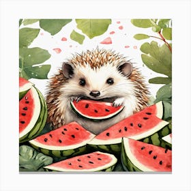 Hedgehog Eating Watermelon 1 Canvas Print
