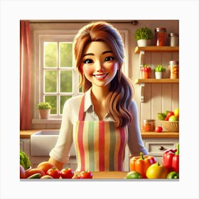 Girl In A Kitchen Canvas Print