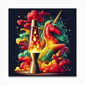 A Unicorn Red And Gold Green Lava Lamp With Flames And Smoke Swirling 3 Canvas Print