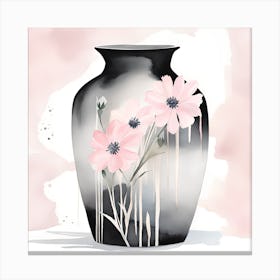 Pink Flowers In A Vase Monochromatic Watercolor 1 Canvas Print