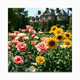 Roses In Front Of A House 4 Canvas Print