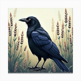 Raven By Field Of Lavender 1 Canvas Print