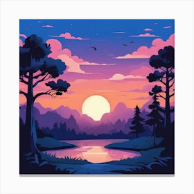 Blank Landscape Scene Of Nature Park At Sunset Timecartoon Vector Sticker 2d Cute Fantasy Dream Canvas Print