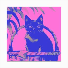 Kitty Cat In A Basket Pink 1 Canvas Print