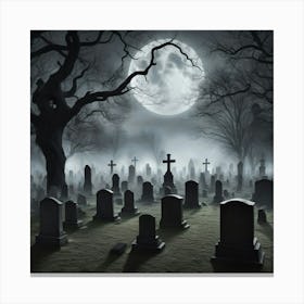 Graveyard At Night 5 Canvas Print