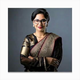 Firefly Indian, Businesswoman, Confident, 30s, Formal, Saree, Modern Twist, Short Hair, Styled Hair, (8) Canvas Print