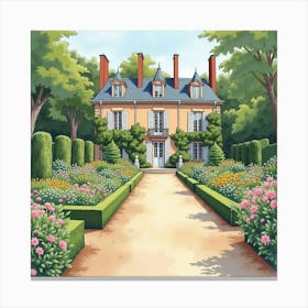 French Beauty In A Historic Garden, Watercolor Capturing Timeless Elegance 1 Canvas Print