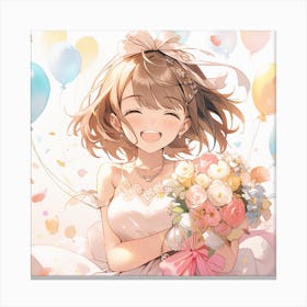 Anime Girl Holding Bouquet Of Balloons Canvas Print