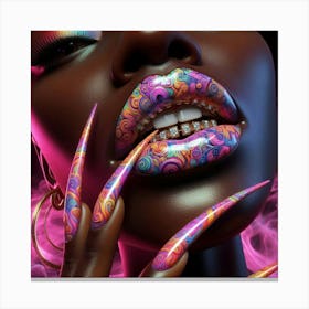 Portrait Of A Woman With Colorful Nails Canvas Print