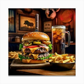 Burger And Fries Canvas Print