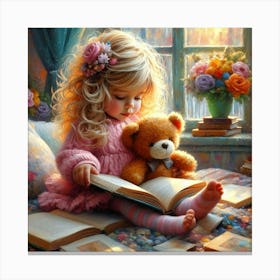 Little Girl Reading A Book 11 Canvas Print