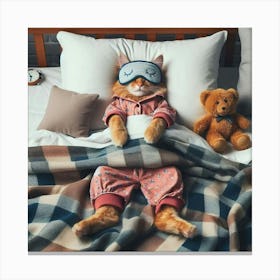 Cat Sleeping In Bed Canvas Print
