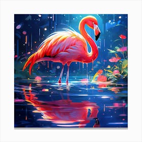 Very Colorful Picture Of Flamingo In Water Beautiful Lighting And Reflections Golden Ratio Fake (3) Canvas Print