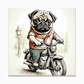 Pug On A Motorcycle Canvas Print Canvas Print