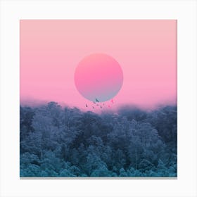 Graphic Sun In The Forest Square Canvas Print
