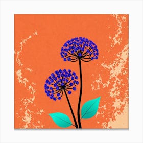 Blue Flowers On An Orange Background 2 Canvas Print