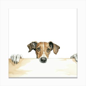 Dog Peeking Over A Sign 2 Canvas Print