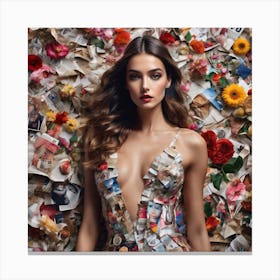 Model in collage dress Canvas Print