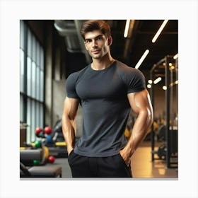 Muscular Man In Gym Canvas Print