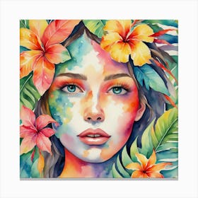 Watercolor Of A Woman With Flowers 8 Canvas Print