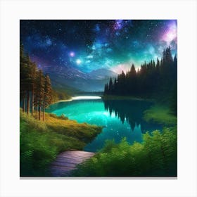 Night Sky Over A Lake 1 Canvas Print