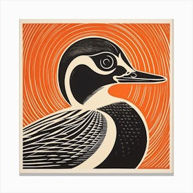 Retro Bird Lithograph Wood Duck 3 Canvas Print
