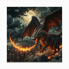 Fire Dragon In The City Canvas Print