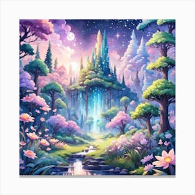 A Fantasy Forest With Twinkling Stars In Pastel Tone Square Composition 271 Canvas Print