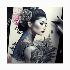 Asian Tattooed Woman Canvas Print