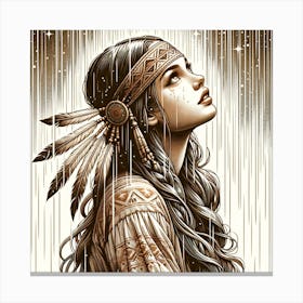 Native American Girl In The Rain Canvas Print