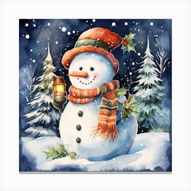 Snowman In Winter Canvas Print