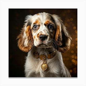 English Spaniel Puppy Sporting A Gleaming Gold Collar Ears Drooping Slightly Eyes Gleaming With Yo (11) Leinwandbild