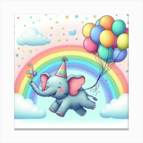 Elephant With Balloons And Rainbow Canvas Print