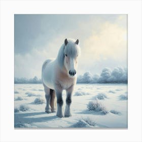 White Horse In The Snow 8 Canvas Print