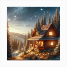 Cabin In The Woods At Night 1 Canvas Print