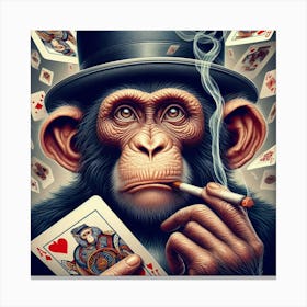 Chimpanzee Playing Cards 1 Canvas Print