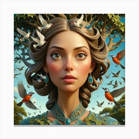 Woman With Birds In Her Hair Canvas Print