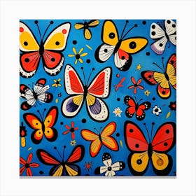 Butterflies On A Blue Background Canvas Print